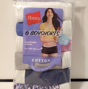Hanes 6 pair women's boy shorts underwear panties tagless cotton sporty size 5,9